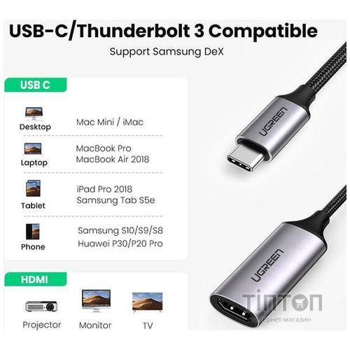 Адаптер Ugreen CM297 Type-C M - HDMI F Adapter 10cm (Gray)