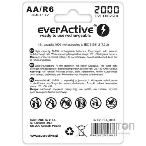 Аккумулятор everActive AA/HR06 Ni-MH 2000mAh (EVHRL6-2000) BL 4шт