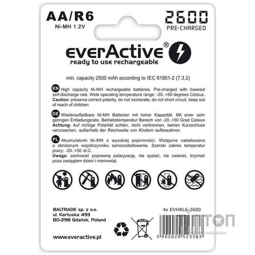 Аккумулятор everActive AA/HR06 Ni-MH 2600mAh (EVHRL6-2600) BL 4шт