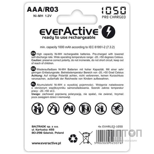 Аккумулятор everActive AAA/HR03 Ni-MH 1050mAh (EVHRL03-1050) BL 4шт