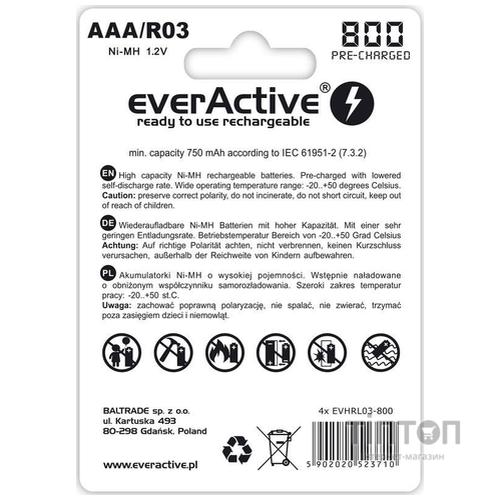 Аккумулятор everActive AAA/HR03 Ni-MH 800mAh (EVHRL03-800) BL 4шт