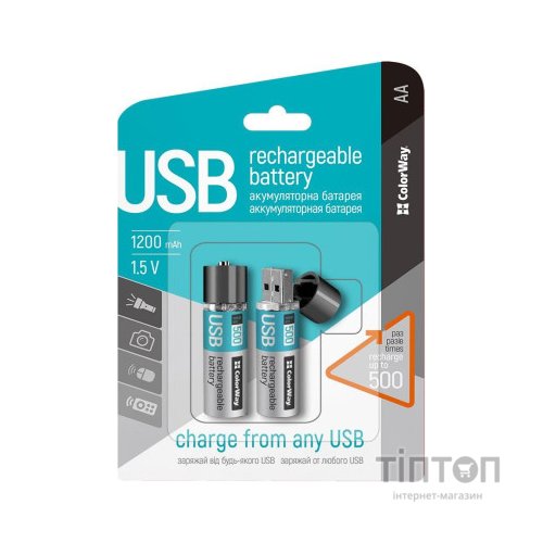 Акумулятор ColorWay AA USB 1200 mAh 1.5V R6 * 2 (CW-UBAA-02)