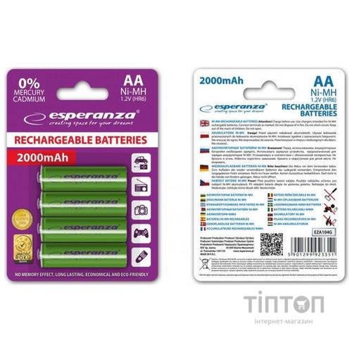 Акумулятор Esperanza AA 2000mAh Ni-MH * 4 green (EZA104G)