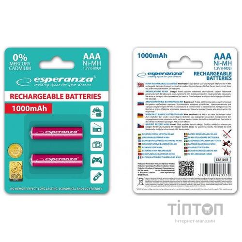 Акумулятор Esperanza AAA 1000mAh Ni-MH * 2 red (EZA101R)