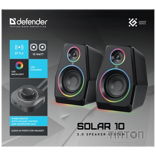 Акустична система Defender Solar 10 LED Bluetooth USB Black (65940)