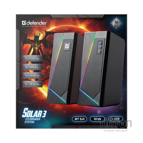 Акустична система Defender Solar 3 Bluetooth Light USB Black (65103)