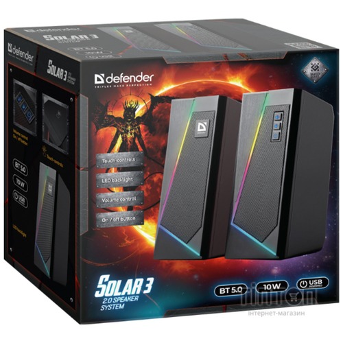 Акустика Defender 2.0 Solar 3 10 W, BT/Light, USB (65103)