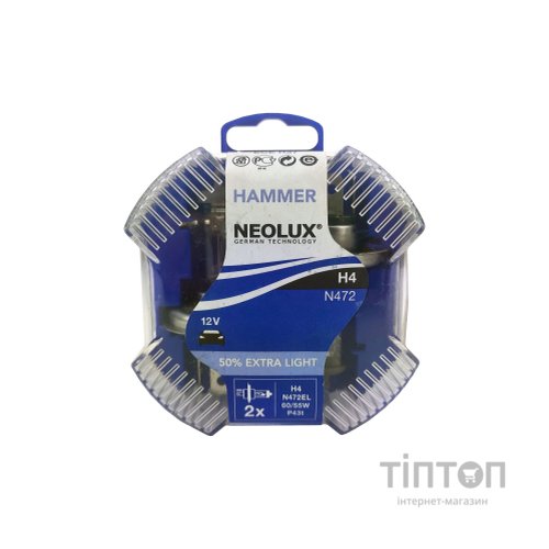 Автолампа Neolux HAMMER H4 Extra Light +50 N472EL (756800)