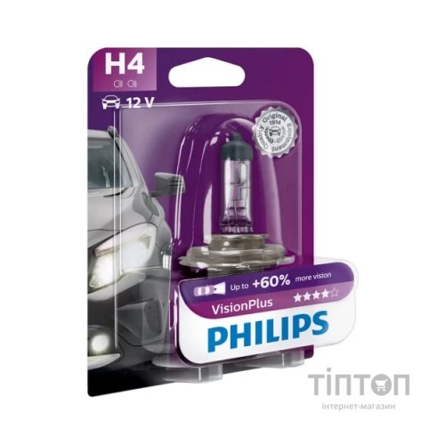 Автолампа Philips 12342VPB1 H4 Vision Plus 12V 60/55W (3228)