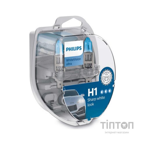 Автолампа Philips H1 WhiteVision Ultra +60%, 3700K, 2шт/блістер (12258WVUSM)