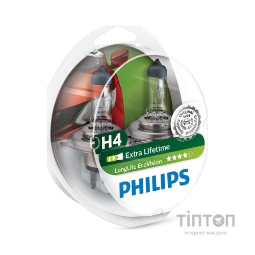 Автолампа Philips H4 LongLife EcoVision, 2шт (12342LLECOS2)