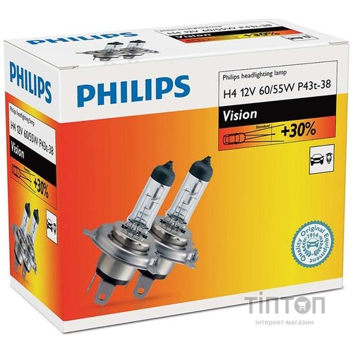 Автолампа Philips H4 Vision, 3200K, 2шт (12342PRC2)