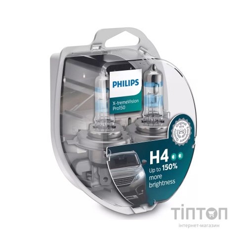 Автолампа Philips H4 X-treme VISION PRO +150%, 3700K, 2шт/блістер (12342XVPS2)