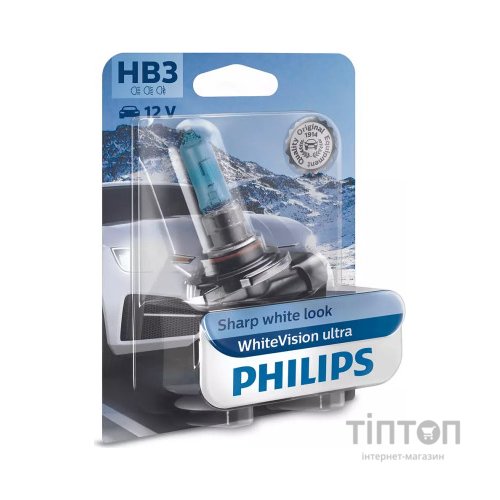 Автолампа Philips HB3 WhiteVision Ultra +60%, 3800K, 1шт/блістер (9005WVUB1)