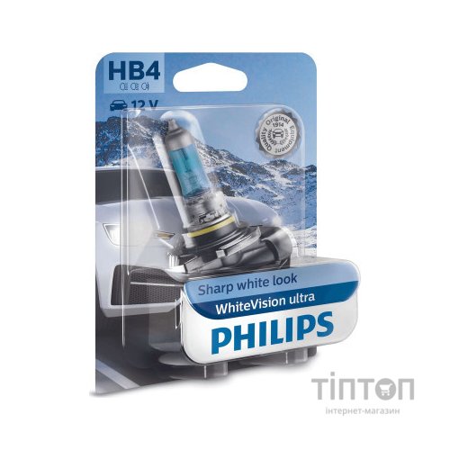 Автолампа Philips HB4 WhiteVision Ultra +60%, 4200K, 1шт/блістер (9006WVUB1)