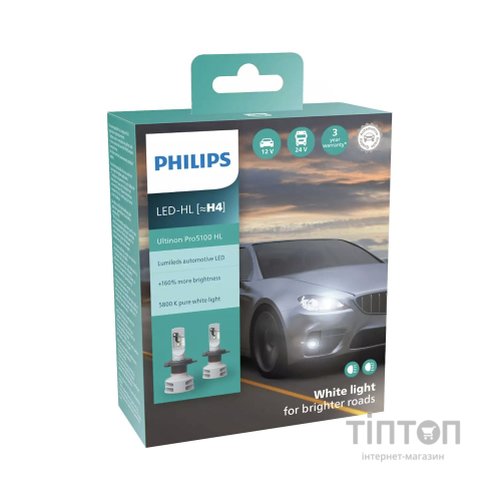 Автолампа Philips LED H4 11342U51Х2 12/24V Ultinon Pro5100 +160 (74242)
