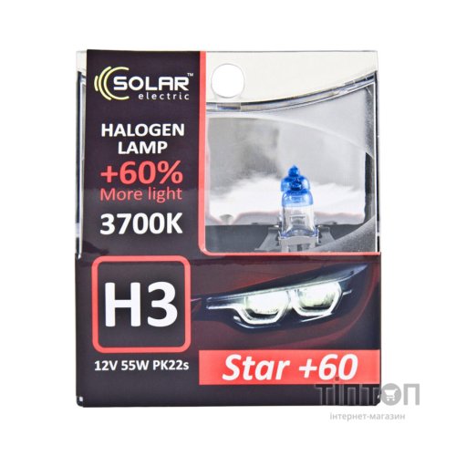 Автолампа SOLAR H3 12V 55W PK22s Starlight + 60, (1233S2)