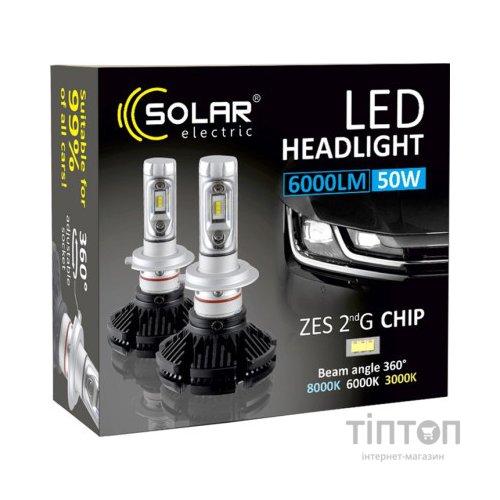 Автолампа SOLAR H4 12/24V 6000Lm 50W ZES Chip (8804)