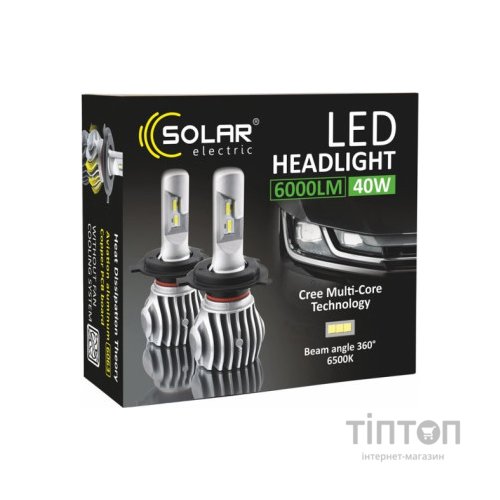 Автолампа SOLAR H4 12/24V 6500K 6000Lm 50W Cree Chip 1860 (8604)