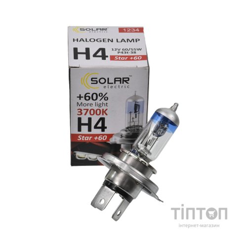 Автолампа SOLAR H4 12V 60/55W P43t-38 Starlight + 60 (1234)