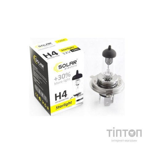 Автолампа SOLAR H4 12V 60/55W P43t-38 Starlight+30 (1204)