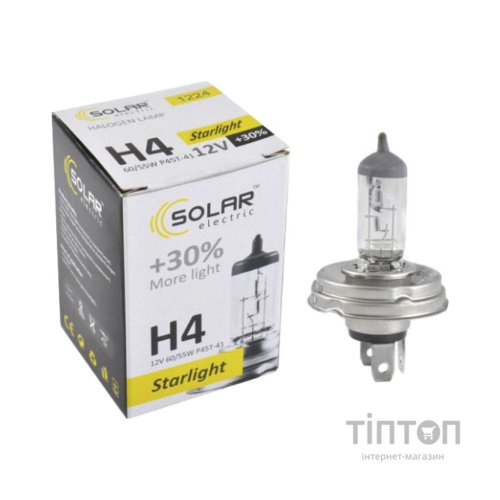 Автолампа SOLAR H4 12V 60/55W P45t-41 Starlight+30 (1224)