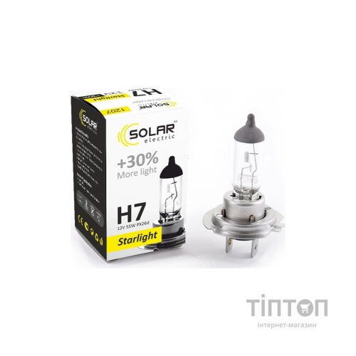 Автолампа SOLAR H7 12V 55W PX26d Starlight+30 (1207)