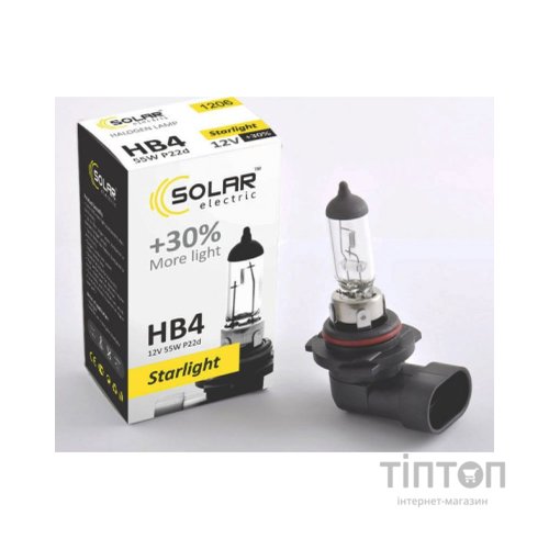 Автолампа SOLAR HB4 12V 55W P22d Starlight+30 (1206)