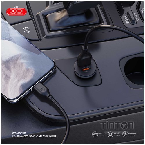 Автомобільний зарядний пристрій XO CC56 30W Mini Car Charger Type-C PD + USB-A Black