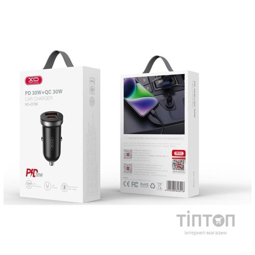 Автомобільний зарядний пристрій XO CC56 30W Mini Car Charger Type-C PD + USB-A Black