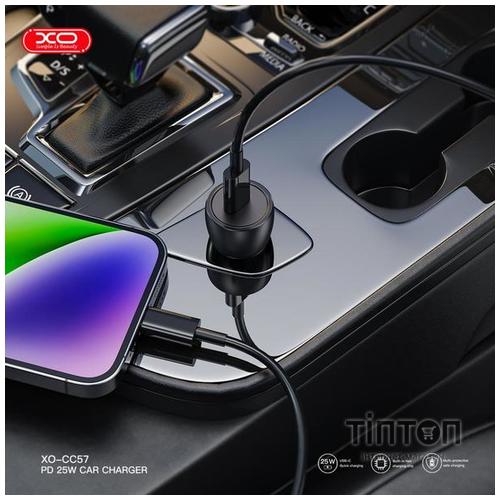 Автомобільний зарядний пристрій XO CC57 25W Metal Car Charger Type-C PD Black