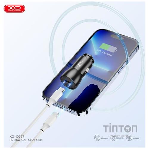 Автомобільний зарядний пристрій XO CC57 25W Metal Car Charger Type-C PD Black