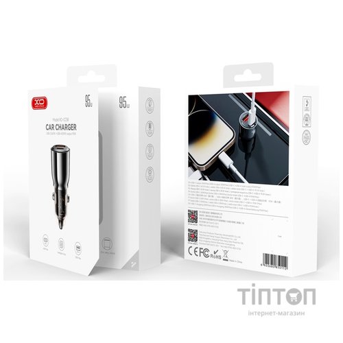 Автомобільний зарядний пристрій XO CC58 95W Car Charger Type-C PD 65W + USB-A 30W (Gray)
