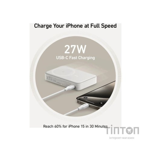 Батарея універсальна Anker 10000mAh MagGo Qi2/15W, PD, 27W, USB-C, white (A1654G21)