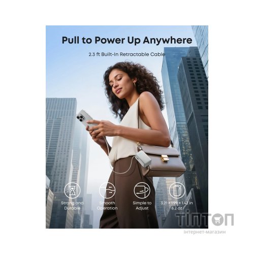 Батарея універсальна Anker 10000mAh Nano 45W, Built-In USB-C Cable, White (A1638H21)