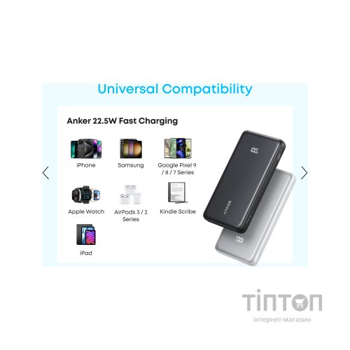 Батарея універсальна Anker 20000mAh 22.5W Built-In USB-C Cable White (A110EH21)