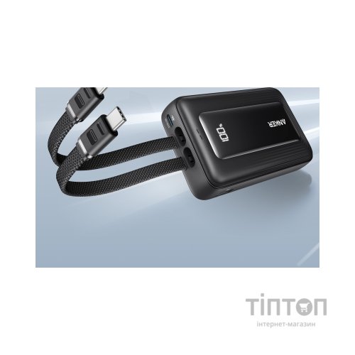 Батарея універсальна Anker 20000mAh 45W Built-In Dual USB-C Cables Black (A1681H12)