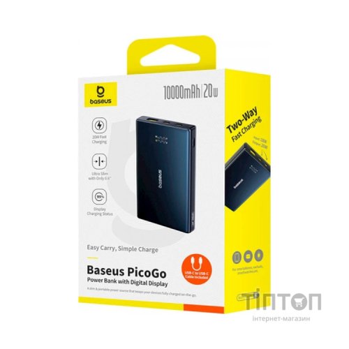 Батарея універсальна Baseus 10000mAh PicoGo 20W PD, QC, USB-A, 2*USB-C, Black (P10076801123-00)
