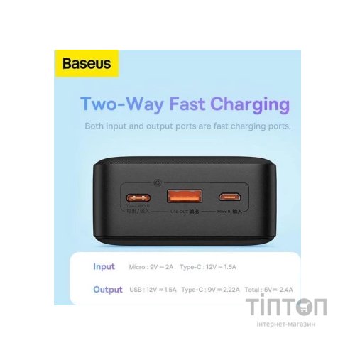 Батарея універсальна Baseus Airpow 30000mAh 20W PD/3.0, QC/3.0, black (PPQD090101)