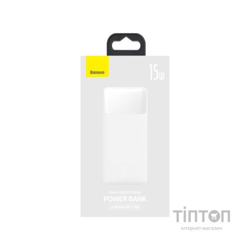 Батарея універсальна Baseus Bipow 20000mAh, 15W, USB-C/3A, 2*USB-A/3A(max.), +cable, white (PPBD050102)