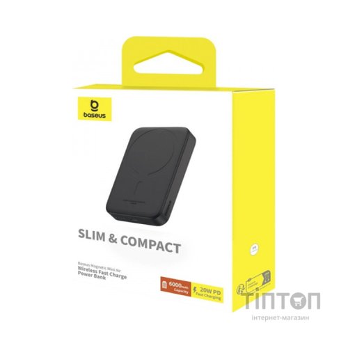 Батарея універсальна Baseus Magnetic Wireless Mini Air 6000mAh 20W PD, QC, Qi-15W, Black (P10059002113-00)