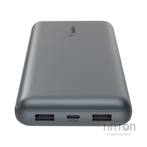 Батарея універсальна Belkin 10000mAh 15W 2xUSB-A, USB-C Gray (BPB011BTGY)