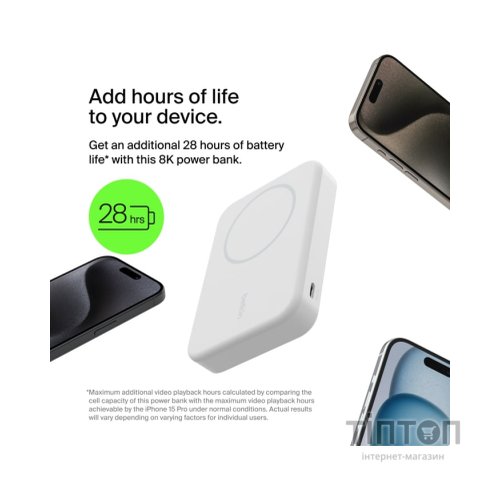 Батарея універсальна Belkin 10000mAh MagSafe Wireless Qi2 White (BPD008BTWH)
