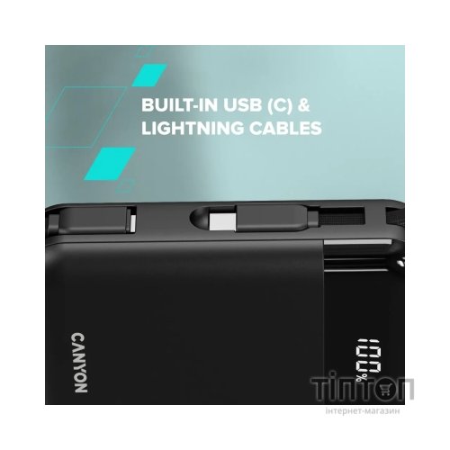 Батарея універсальна Canyon 10000mAh OnPower 104 PD/20W, QC/22.5W built-in cable Black (CNS-CPB104B)
