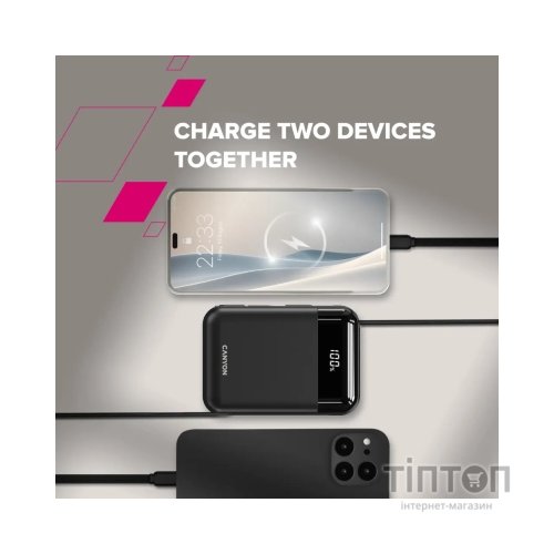 Батарея універсальна Canyon 10000mAh OnPower 104 PD/20W, QC/22.5W built-in cable Black (CNS-CPB104B)