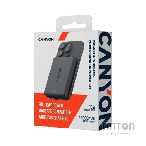 Батарея універсальна Canyon 10000mAh OnPower 511 PD20W Magnetic wireless MagSafe Black (CNS-CPB511B)
