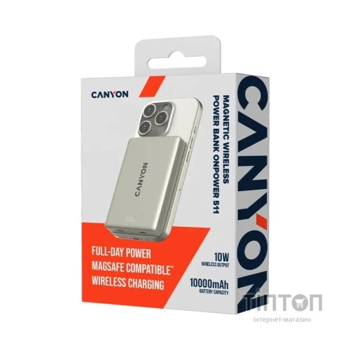 Батарея універсальна Canyon 10000mAh OnPower 511 PD20W Magnetic wireless MagSafe Grey (CNS-CPB511G)