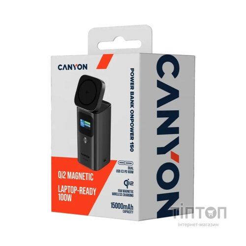 Батарея універсальна Canyon 15000mAh OnPower 150 Qi2 magnetic Grey (CNS-CPB150DG)