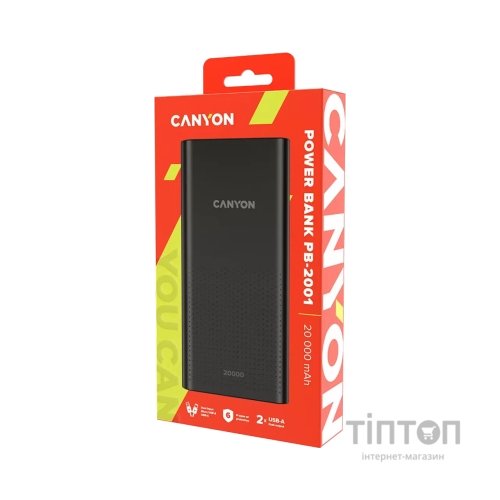 Батарея універсальна Canyon 20000mAh, Input 5V/2A, Output 5V/2.1A(Max), Black (CNE-CPB2001B)