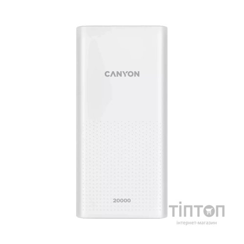Батарея універсальна Canyon 20000mAh, Input 5V/2A, Output 5V/2.1A(Max), White (CNE-CPB2001W)